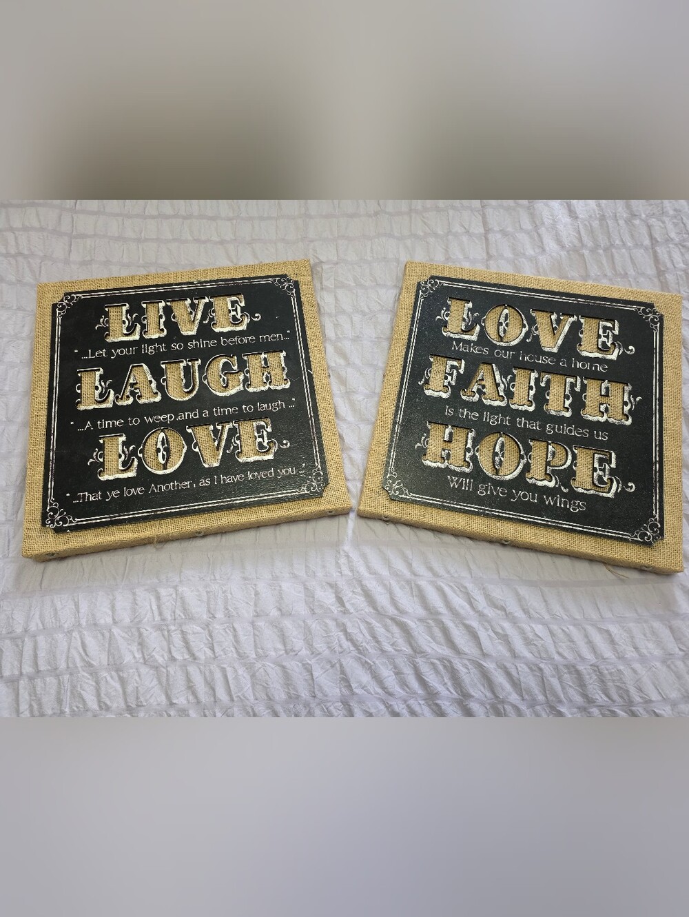 Rustic Burlap Wall Signs - Black and Beige Inspirational Set